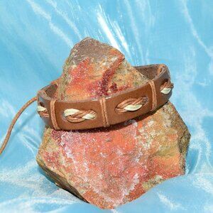 Malik Punch Weave Womens Hemp Leather Bracelet Light Brown Gift Packaged